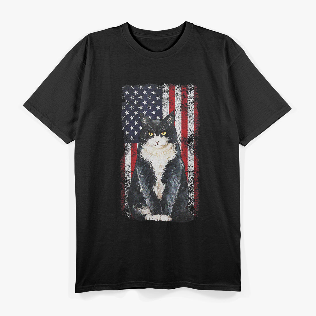 Patriotic Tuxedo Cat 4th of July Vintage US - A Feline Celebration of Freedom T-Shirt