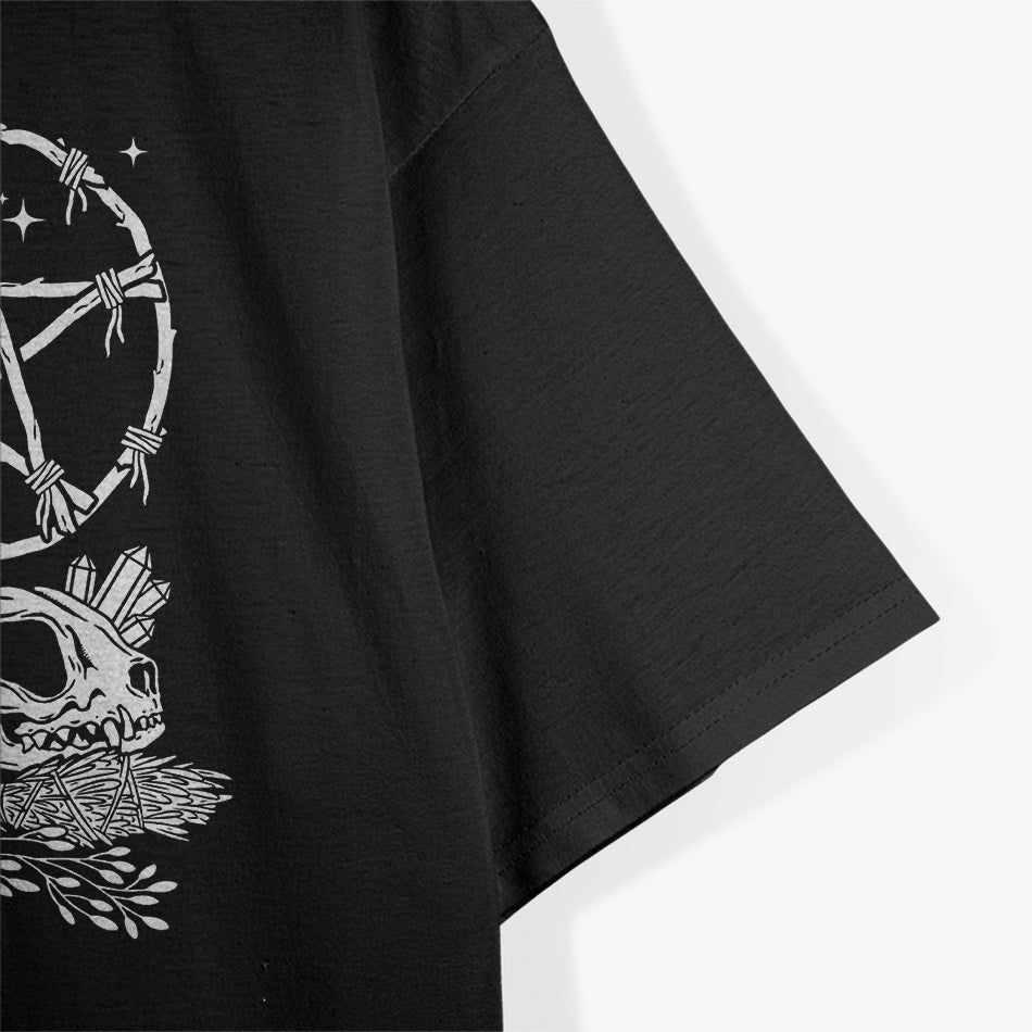 Wiccan Witch Owl, Candle, Moon, Skull, and Pentacle Magic T-Shirt