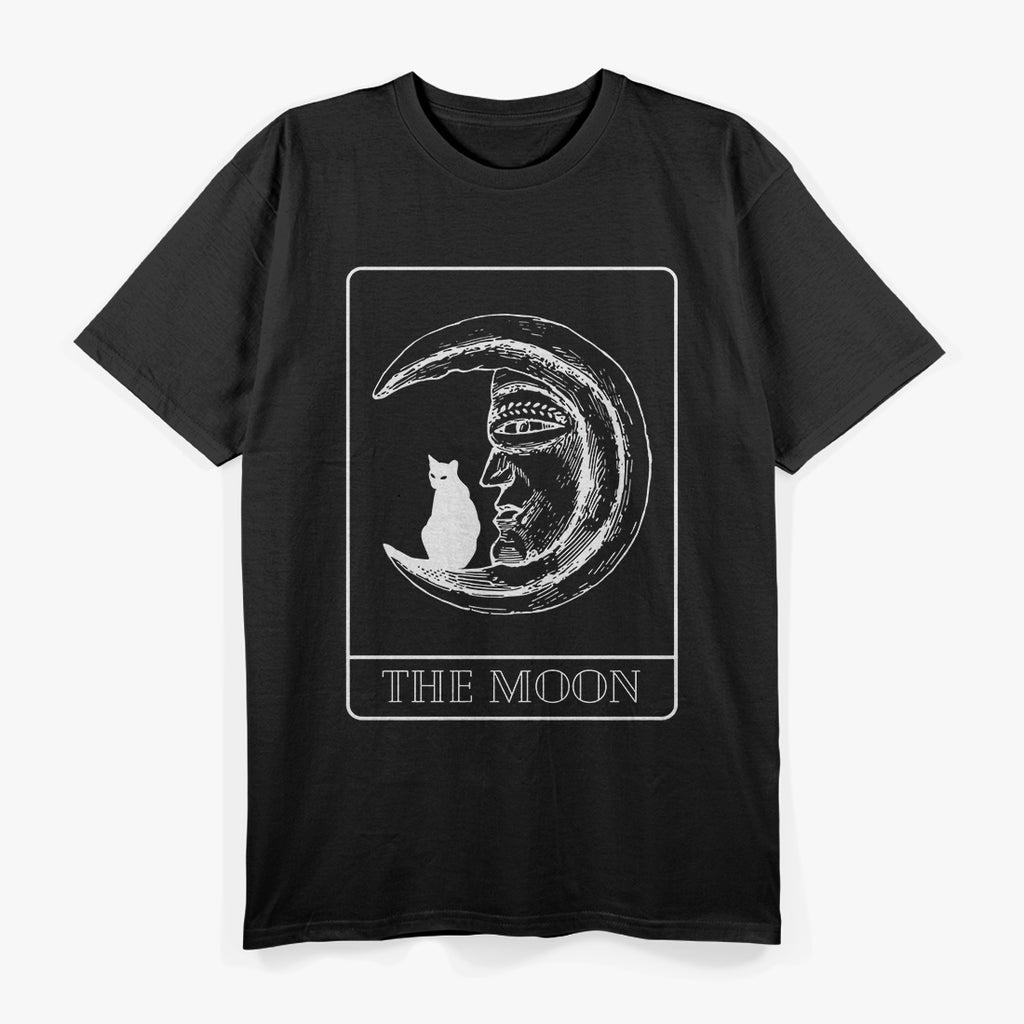 The Moon Tarot Card Black Moon and Black Cat Mystical Journey T-Shirt