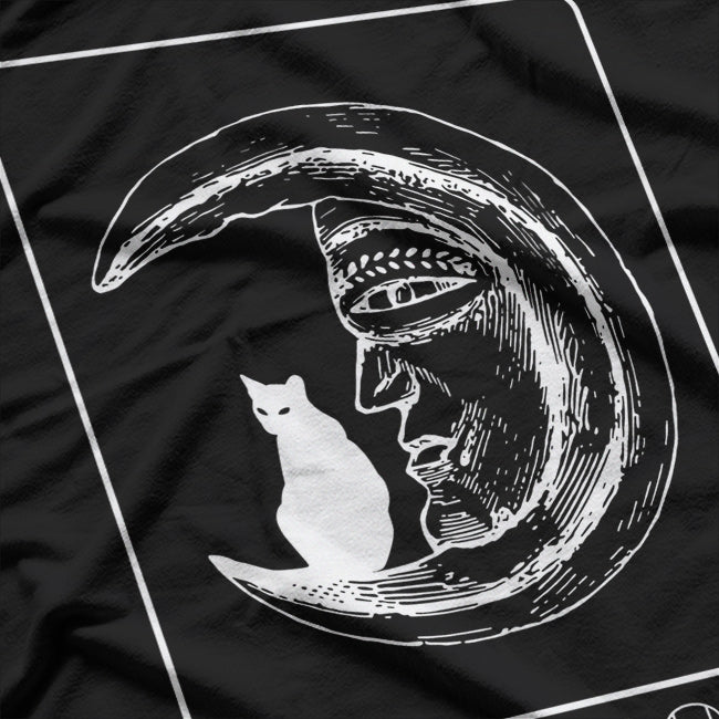 The Moon Tarot Card Black Moon and Black Cat Mystical Journey T-Shirt