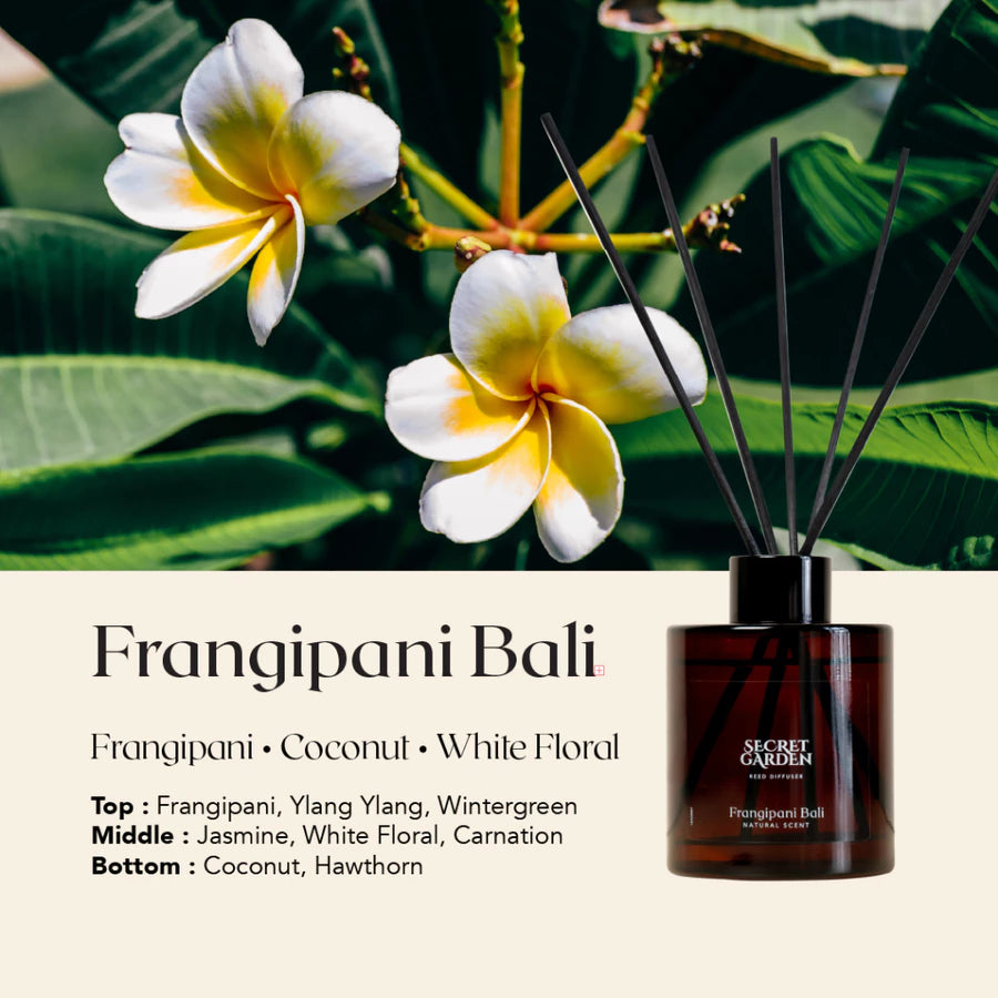 Secret Garden Frangipani Bali Reed Diffuser 140ml – Aromatherapy Home Fragrance Diffuser