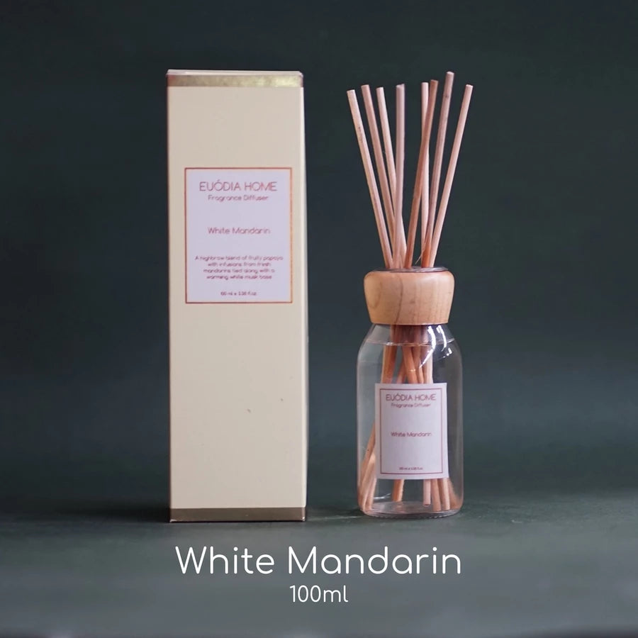 Euodia Home White Mandarin Fragrance Diffuser 100ml – Aromatherapy Reed Diffuser