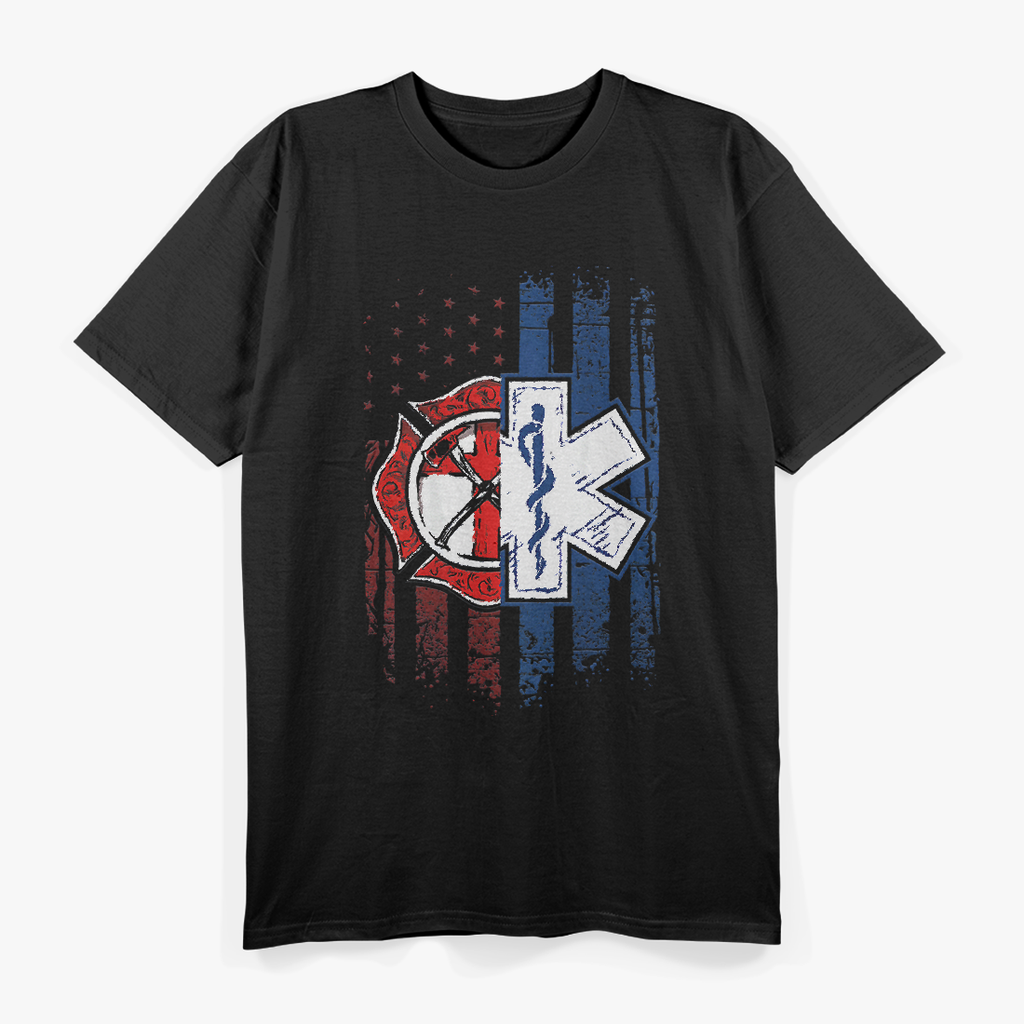 Patriotic Paramedic Firefighter EMT USA Flag EMS T-Shirt