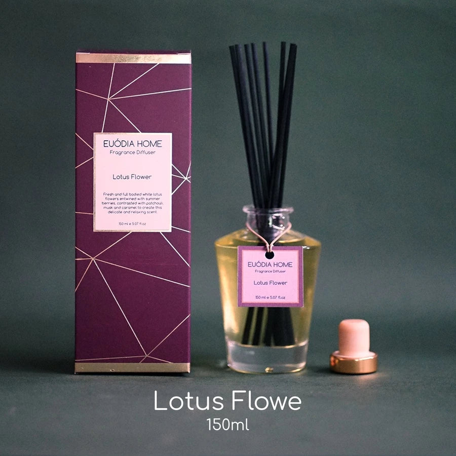 Euodia Home Lotus Flower Fragrance Diffuser 150ml – Aromatherapy Reed Diffuser