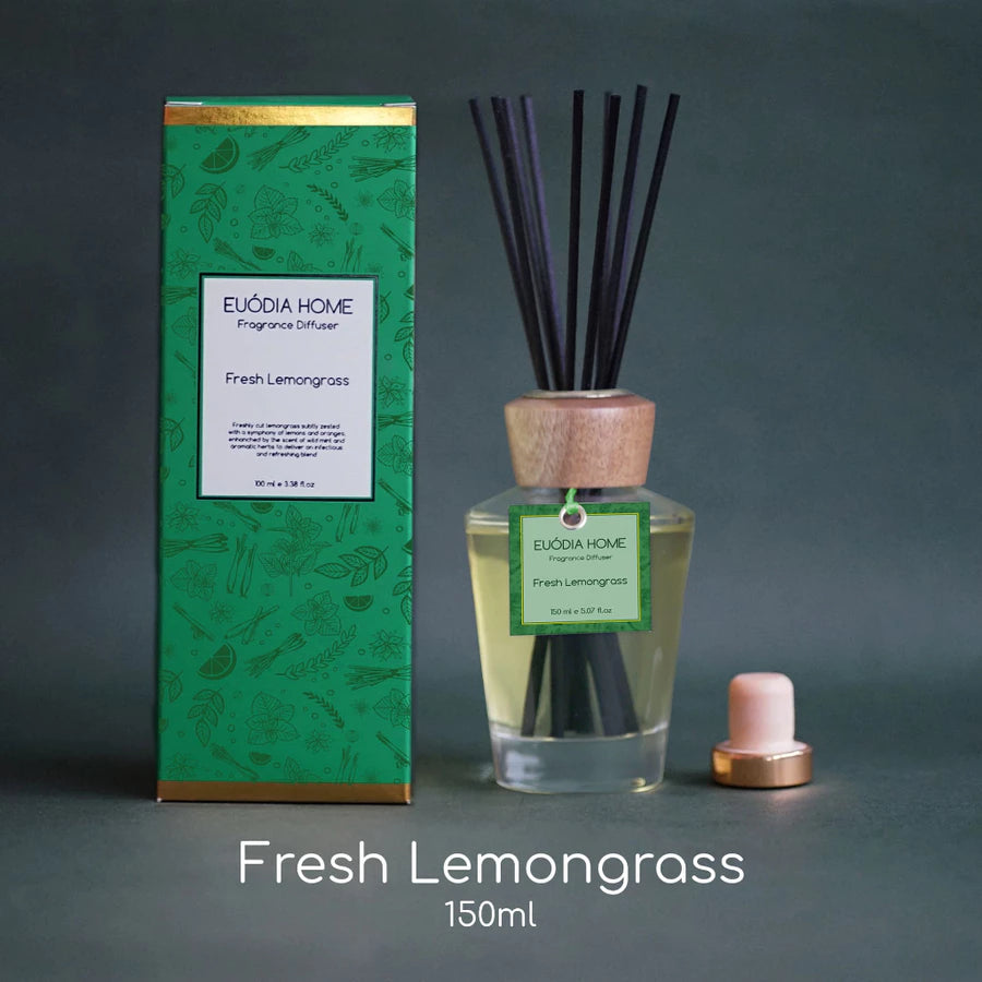 Euodia Home Fresh Lemongrass Fragrance Diffuser 150ml – Aromatherapy Reed Diffuser