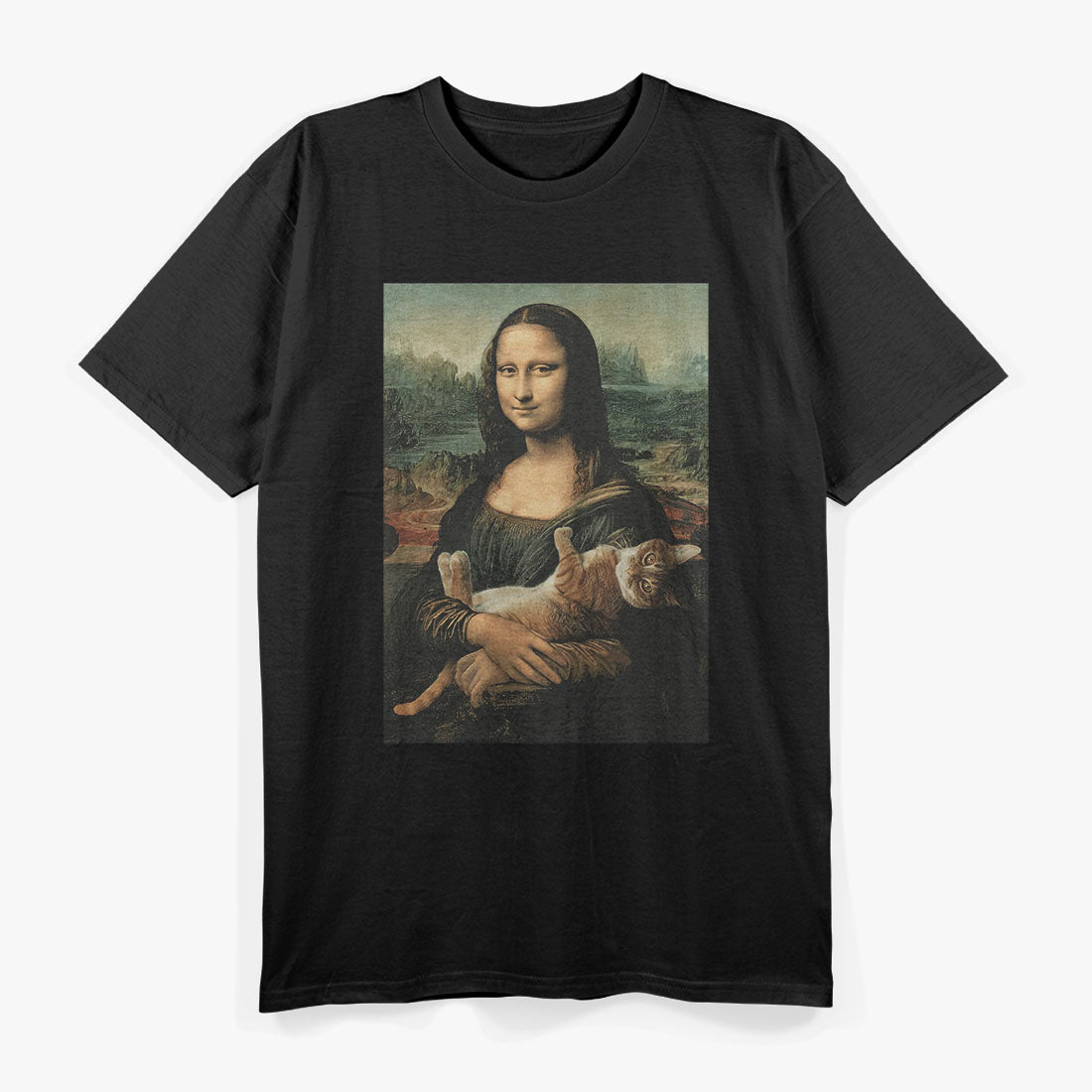 Mona Lisa with Orange Cat A Hilarious Twist on Classic Art T-Shirt