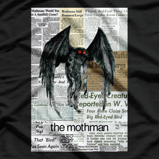 Mothman Vintage Newspaper Articles of the Cryptid Legend T-Shirt