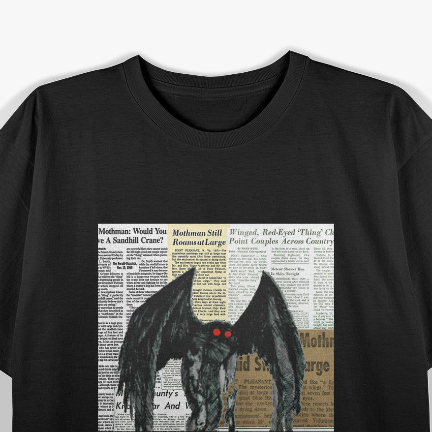Mothman Vintage Newspaper Articles of the Cryptid Legend T-Shirt