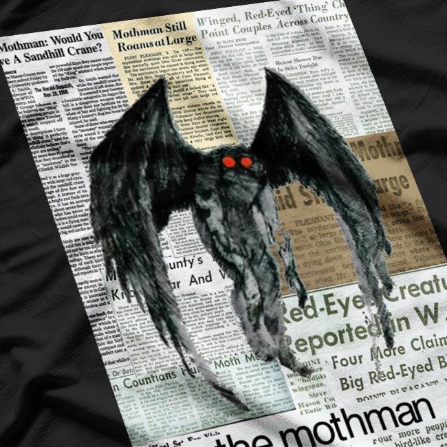Mothman Vintage Newspaper Articles of the Cryptid Legend T-Shirt