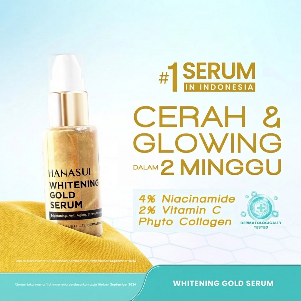 3Pcs Hanasui Whitening Gold Serum 4% Niacinamide 2% Vitamin C Brightening Anti-Aging