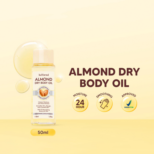 Buttered Almond Dry Body Oil 100ml | 60% Cold-Pressed Sweet Almond Oil, Vitamin E, Antioxidants & Stretch Mark Care