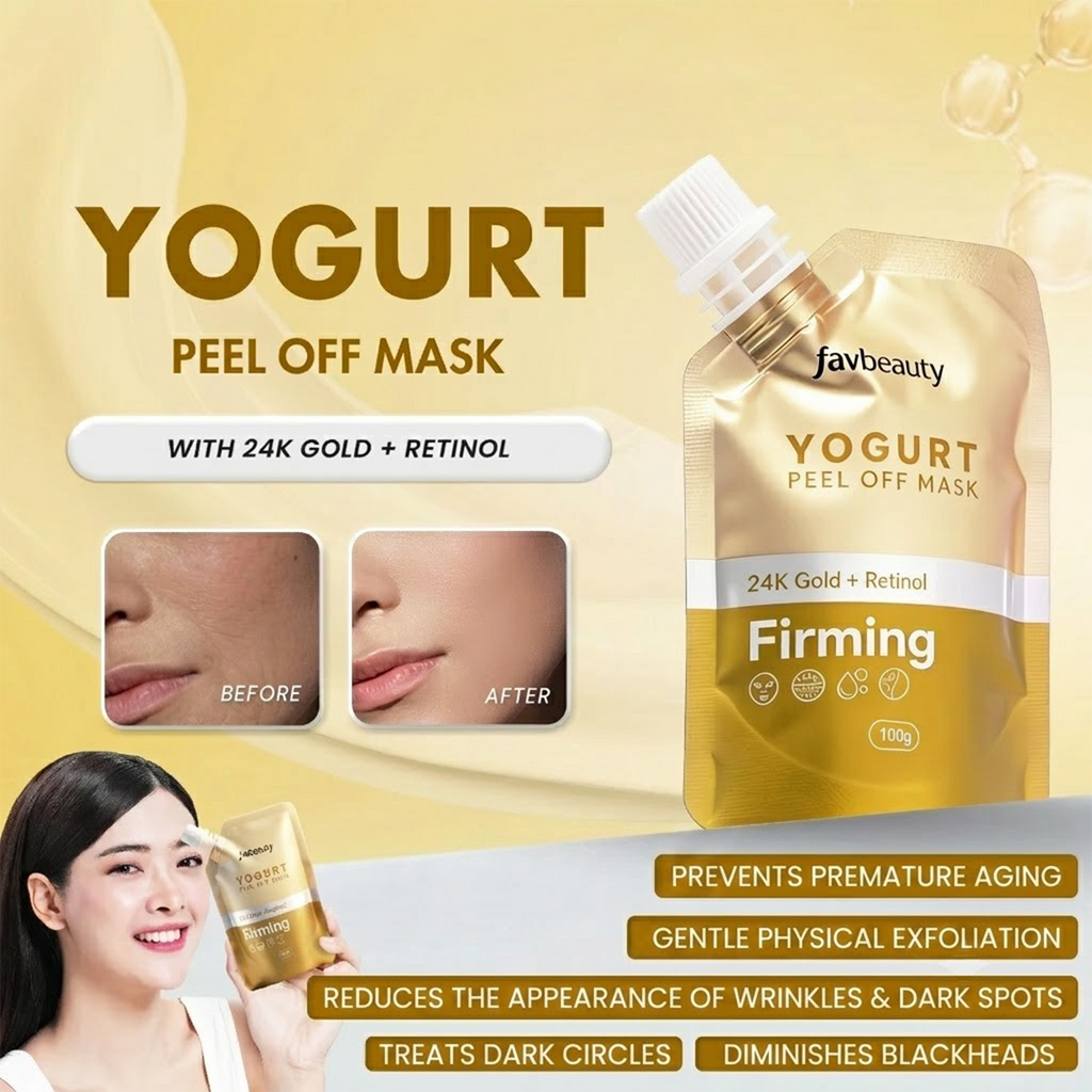 2Pcs Fav Beauty Yogurt Peel Off Mask 100g 24K Gold Retinol Anti Aging Firming