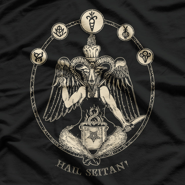 Hail Seitan Occult Vegan Chef Baphomet with a Twist of Humor T-Shirt