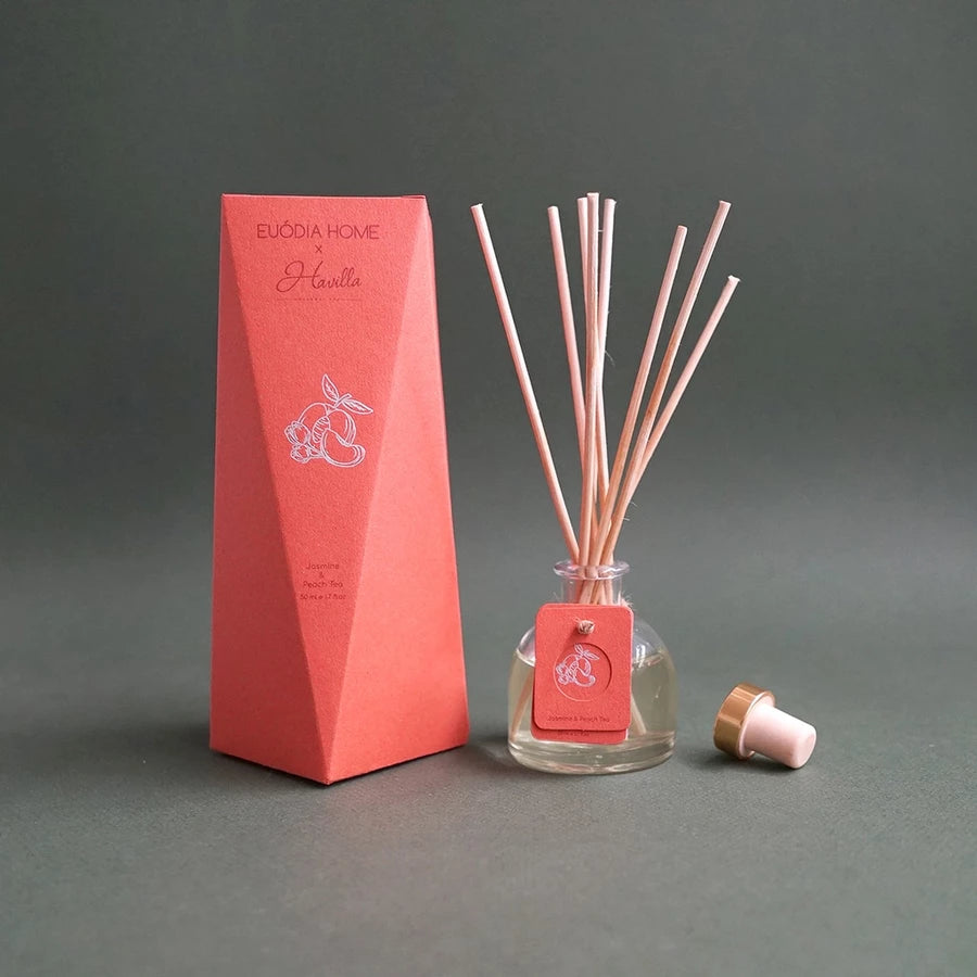 Euodia Home x Havilla Jasmine & Peach Tea Diffuser 50ml – Aromatherapy Reed Diffuser