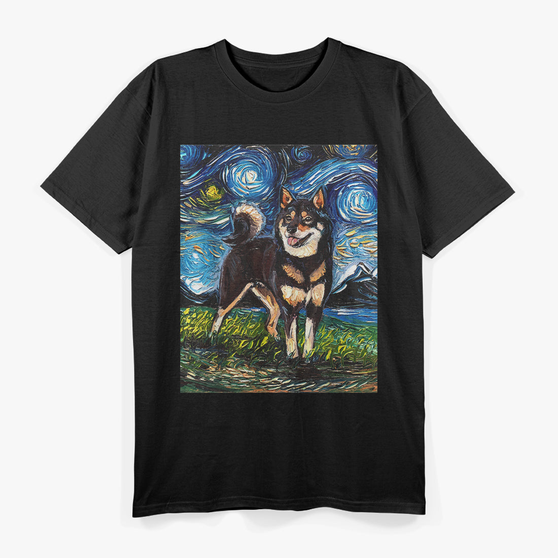 Black Shiba Inu Starry Night Cute Dog T-Shirt