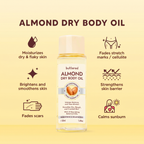 Buttered Almond Dry Body Oil 100ml | 60% Cold-Pressed Sweet Almond Oil, Vitamin E, Antioxidants & Stretch Mark Care