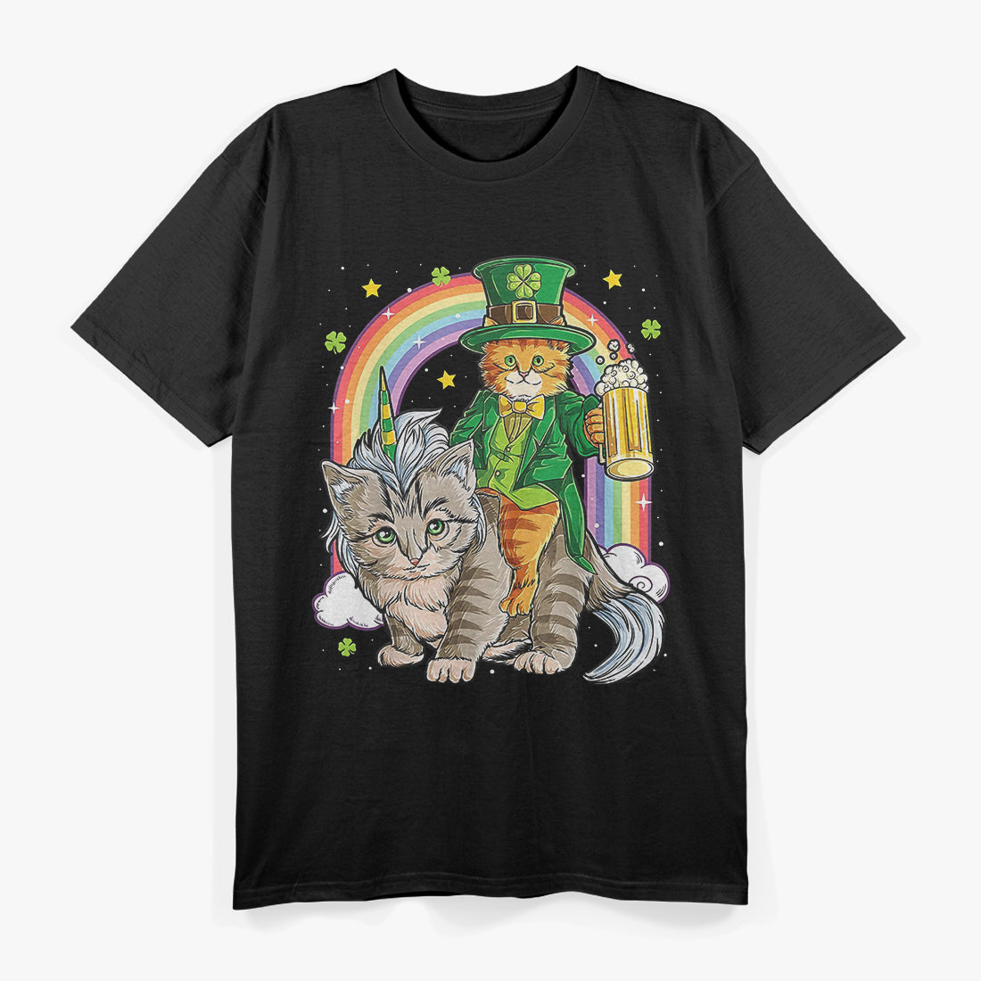 St. Patrick's Day Kitty Cat on Kitty Unicorn Lucky Green T-Shirt