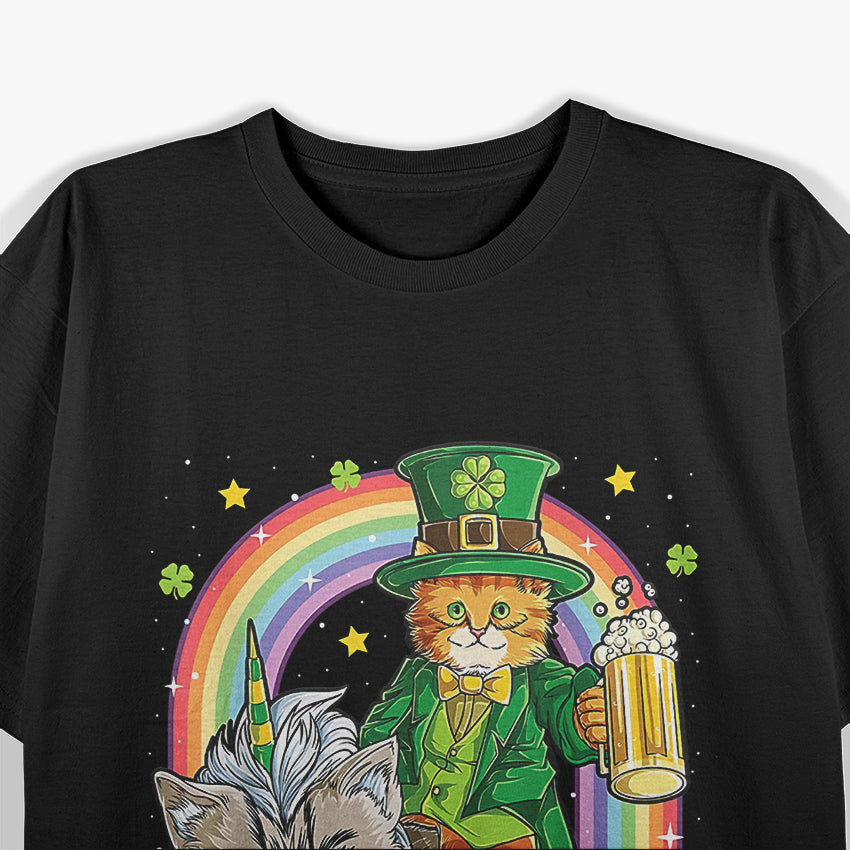 St. Patrick's Day Kitty Cat on Kitty Unicorn Lucky Green T-Shirt