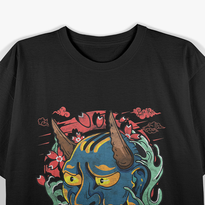 Oni Mask Japanese Blue Demon Mask of Power and Myth T-Shirt