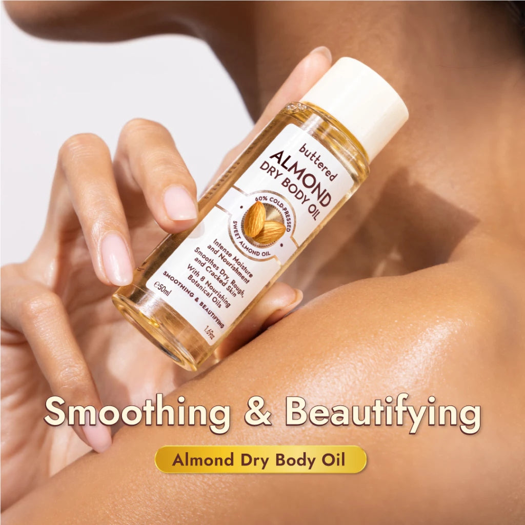 Buttered Almond Dry Body Oil 100ml | 60% Cold-Pressed Sweet Almond Oil, Vitamin E, Antioxidants & Stretch Mark Care