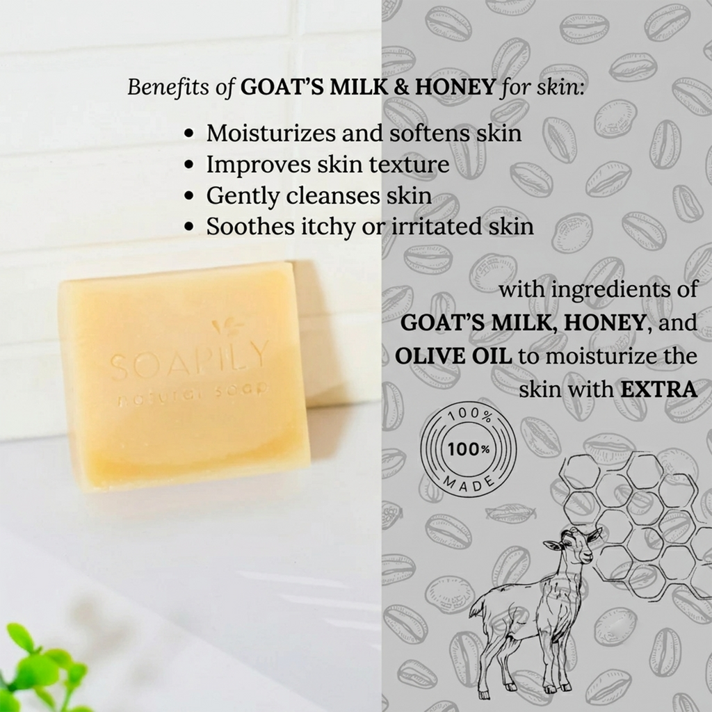 4Pcs SOAPILY Goat Milk & Honey Natural Soap Skin Barrier Brightening Dry Skin