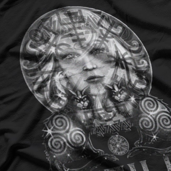 Freyja Norse Goddess with Cats and Sacred Symbols T-Shirt