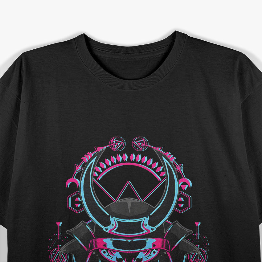 Japanese Demon Samurai - Oni Face Mask with Glitch Art Effect T-Shirt