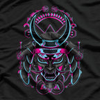 Japanese Demon Samurai - Oni Face Mask with Glitch Art Effect T-Shirt