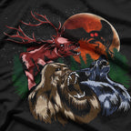 Three Cryptid Moon: Sasquatch, Dogman, Wendigo, and Mothman T-Shirt