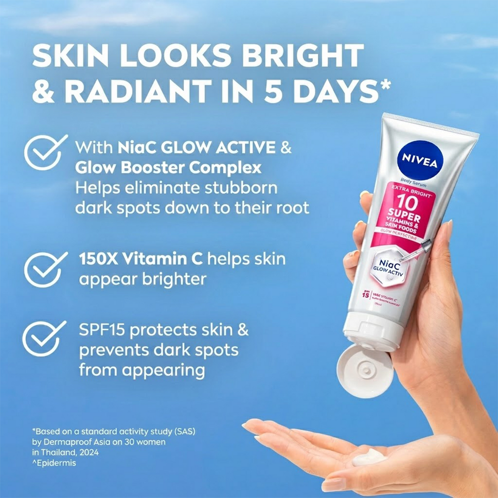 3 Pcs NIVEA Extra Bright 10 Super Vitamins Body Serum SPF15 170ml
