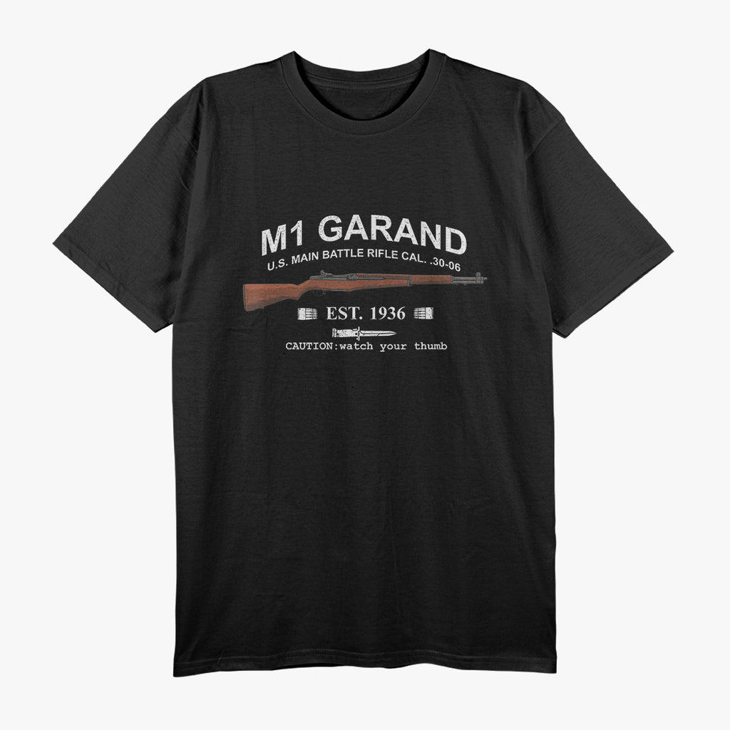 M1 Garand Rifle Gun WWII Watch Your Thumb EST 1936 Graphic T-Shirt