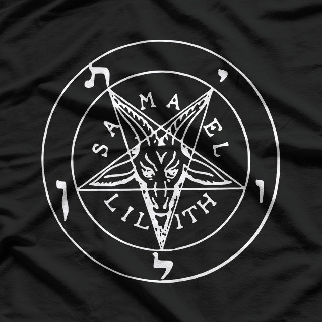 Samael and Lilith Goat, Satanic Pentagram, and Baphomet Symbol of Dark Mysticism T-Shirt