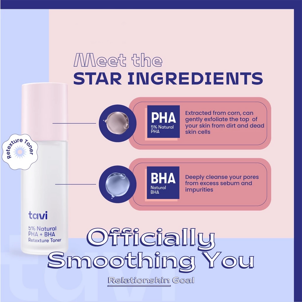 TAVI 5% Natural PHA+BHA Retexture Toner 100ml Exfoliating Facial Toner