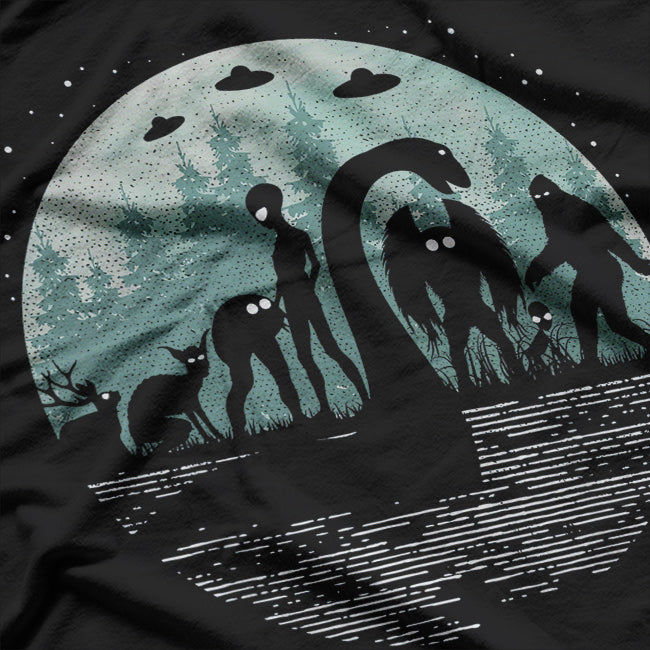 Bigfoot, Loch Ness Monster, Mothman, and Aliens T-Shirt
