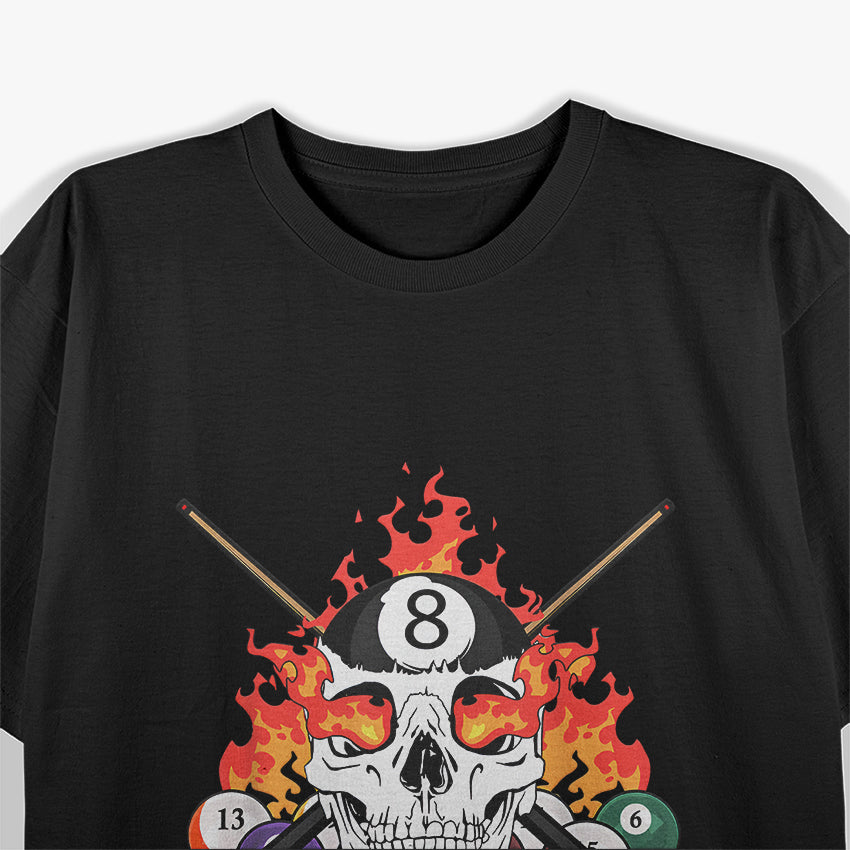 Great Pool Billiards Player – Skull Design with Billiard Cue Ball T-Shirt