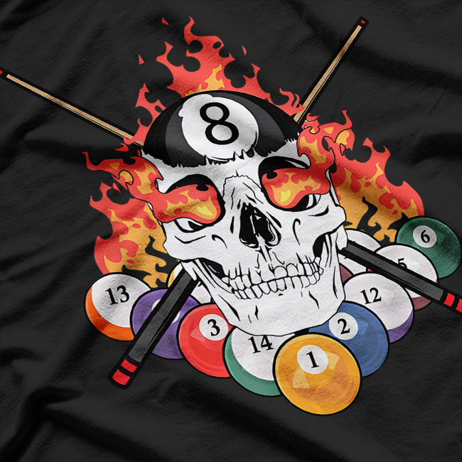 Great Pool Billiards Player – Skull Design with Billiard Cue Ball T-Shirt