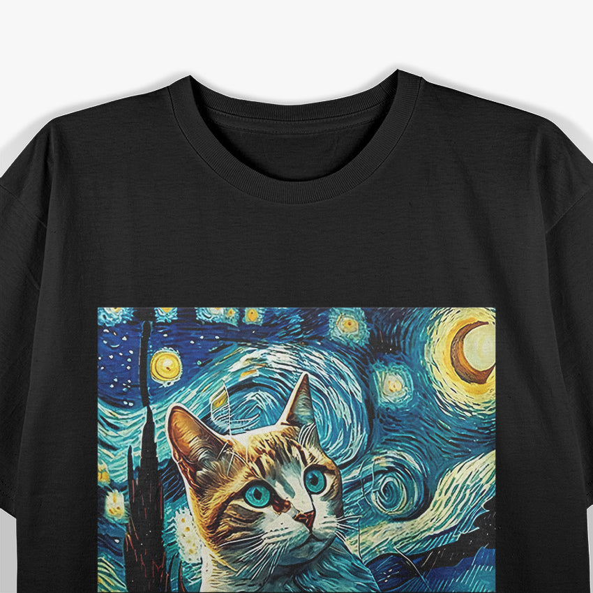 Starry Night Cat Van Gogh Painting T-Shirt