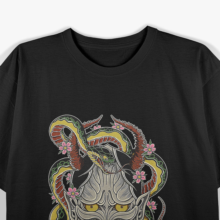 Japanese Demon Face Mask Harajuku Style Ronin Otaku Oni Yōkai T-Shirt