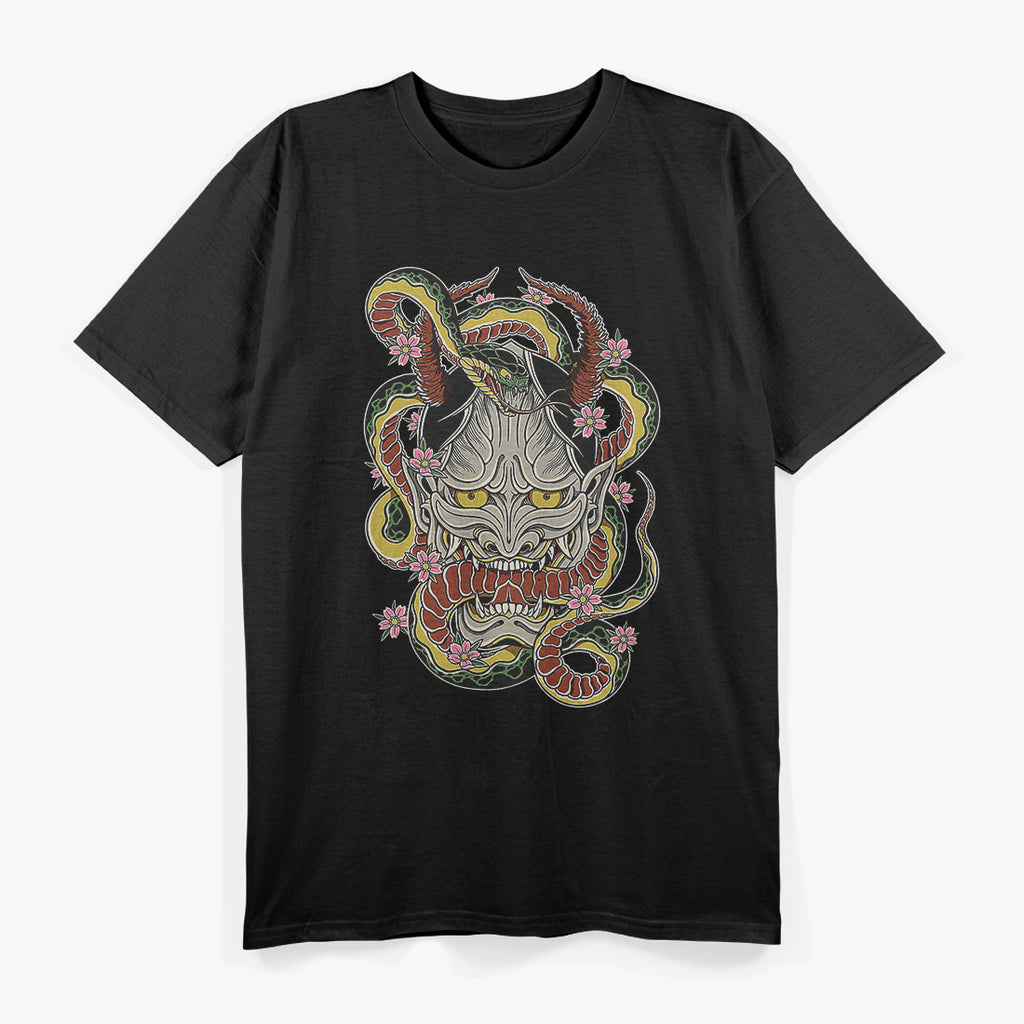 Japanese Demon Face Mask Harajuku Style Ronin Otaku Oni Yōkai T-Shirt