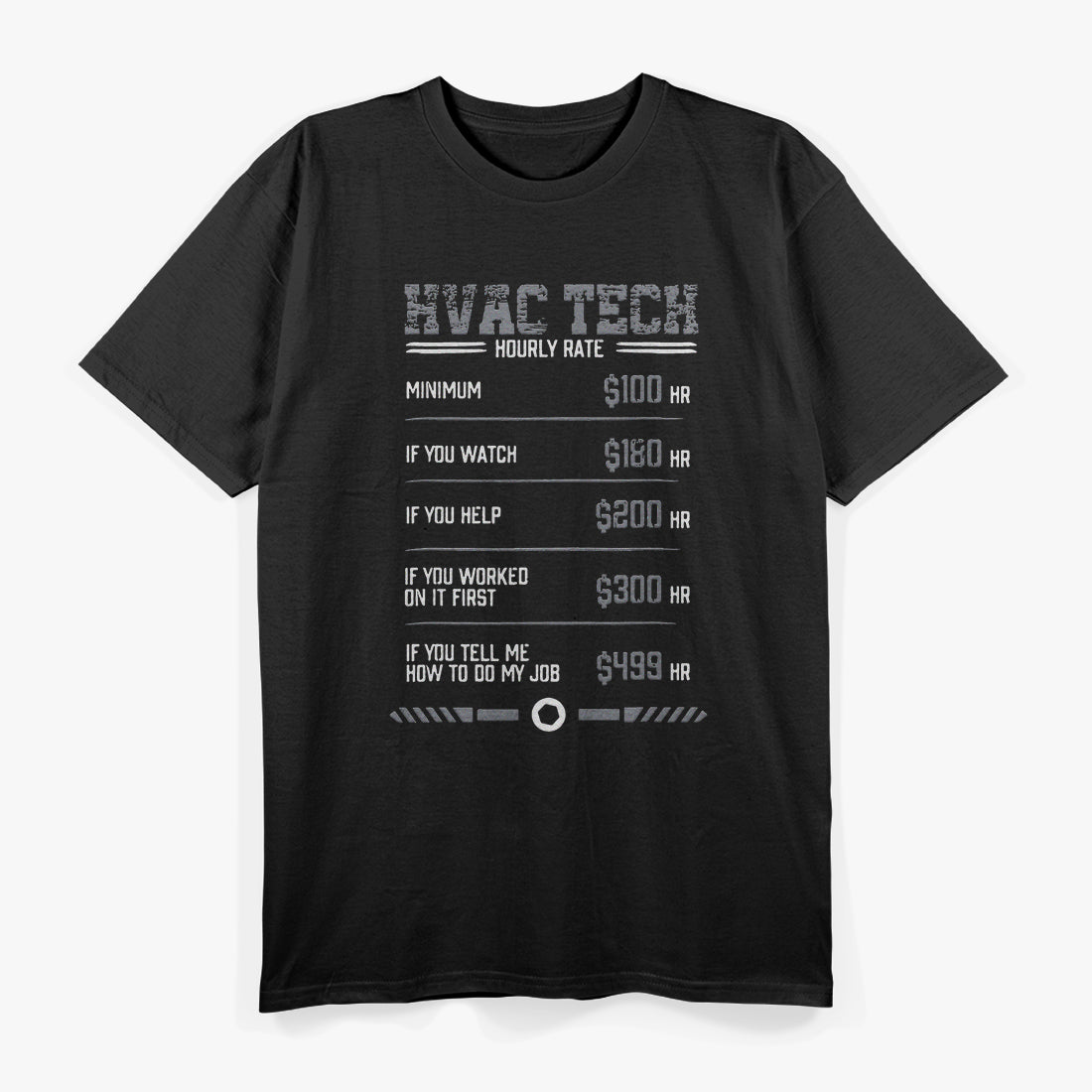 HVAC Tech Hourly Rate Funny Gift for Men Labor Rates T-Shirt