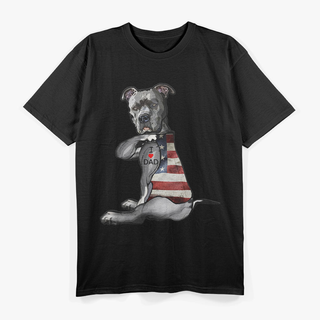 Dog Pitbull I Love Dad Tattoo Fathers Day T-Shirt