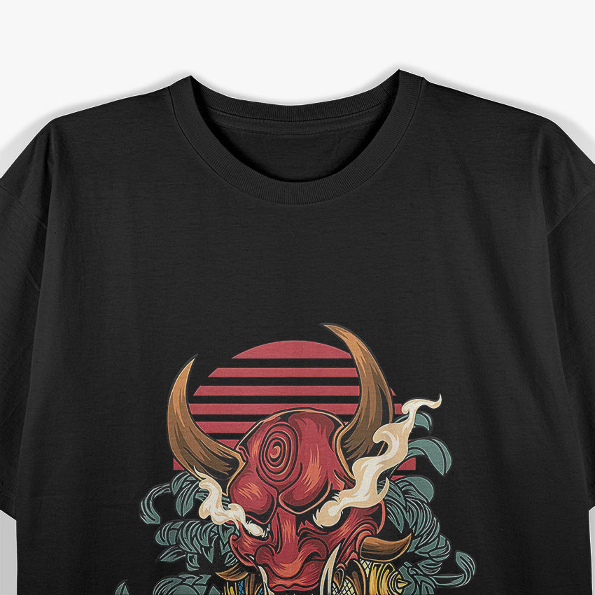 Oni Mask - Japanese Devil Face with Modern Japan Street Style T-Shirt