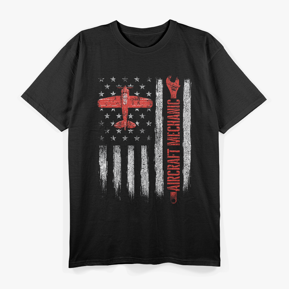 Aircraft Mechanic, American Flag Plane Aviation Technician T-Shirt