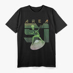 Alien UFO Area 51 Green Man Surfing a Flying Saucer Funny Sci-Fi T-Shirt