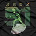 Alien UFO Area 51 Green Man Surfing a Flying Saucer Funny Sci-Fi T-Shirt