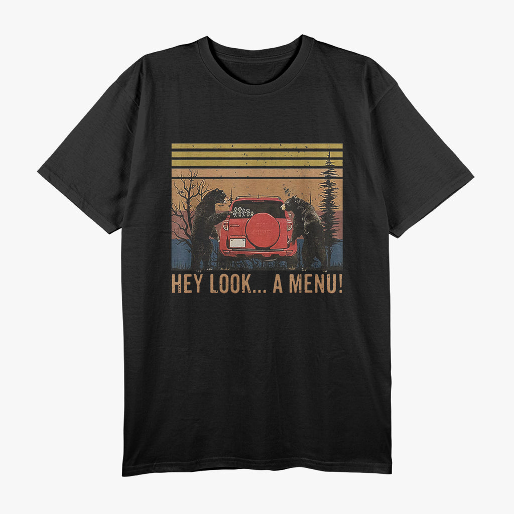 Hey Look A Menu Funny Camping Bear Vintage T-Shirt