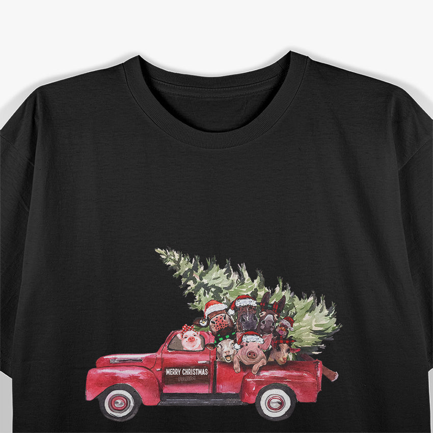 Christmas Farm Animals on a Truck Funny Holiday T-Shirt