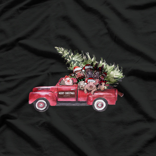 Christmas Farm Animals on a Truck Funny Holiday T-Shirt