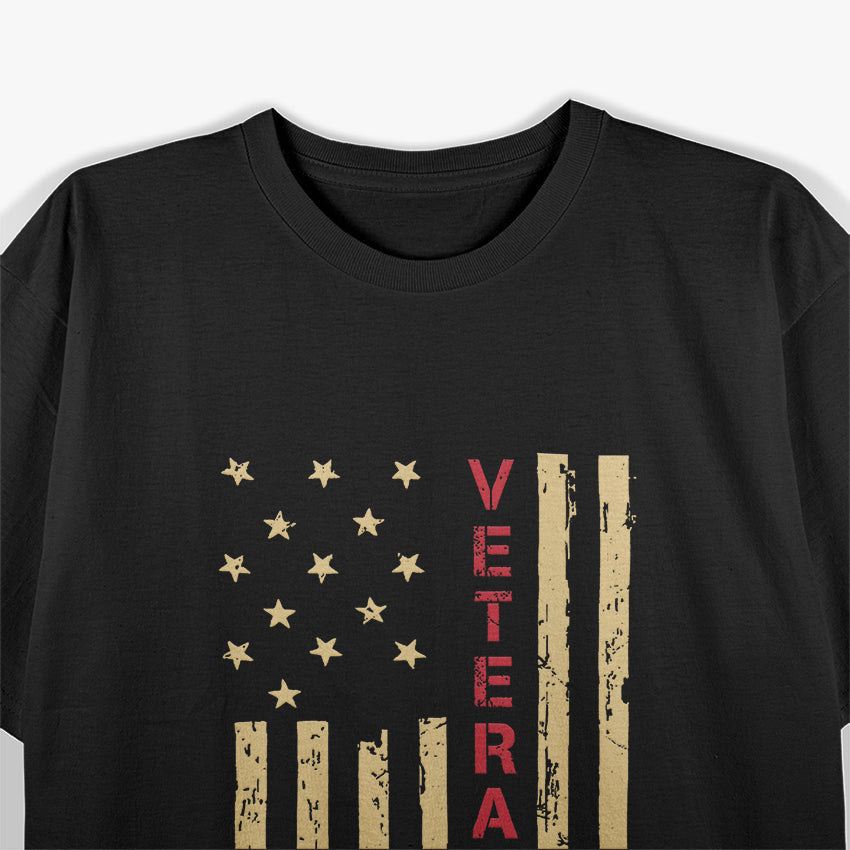 Patriotic U.S Army Veteran Red Line American Flag T-Shirt
