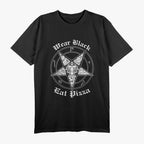 Wear Black Eat Pizza Satire Occult Design T-Shirt